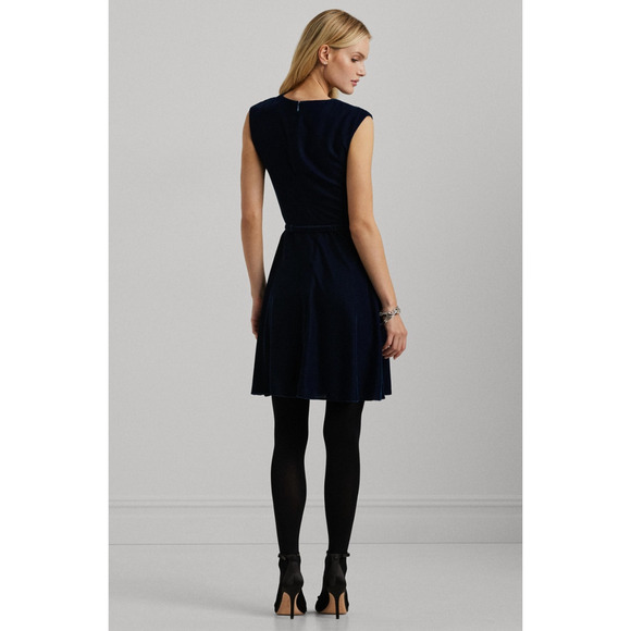 Lauren Ralph Lauren Velvet Cap Sleeve Dress Blue Petite Size 2P (Missing Belt) - Picture 4 of 5